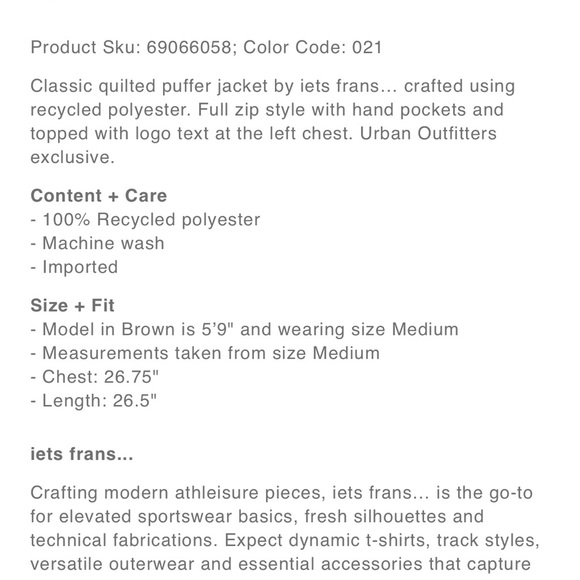 BNWT iets fran chocolate puffer urban outfitters size xxs - Picture 5 of 5